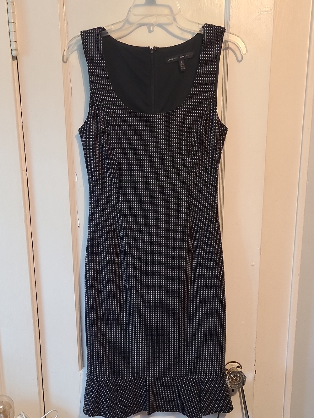 White House Black Market Black and White Dot Midi Sheath Dress